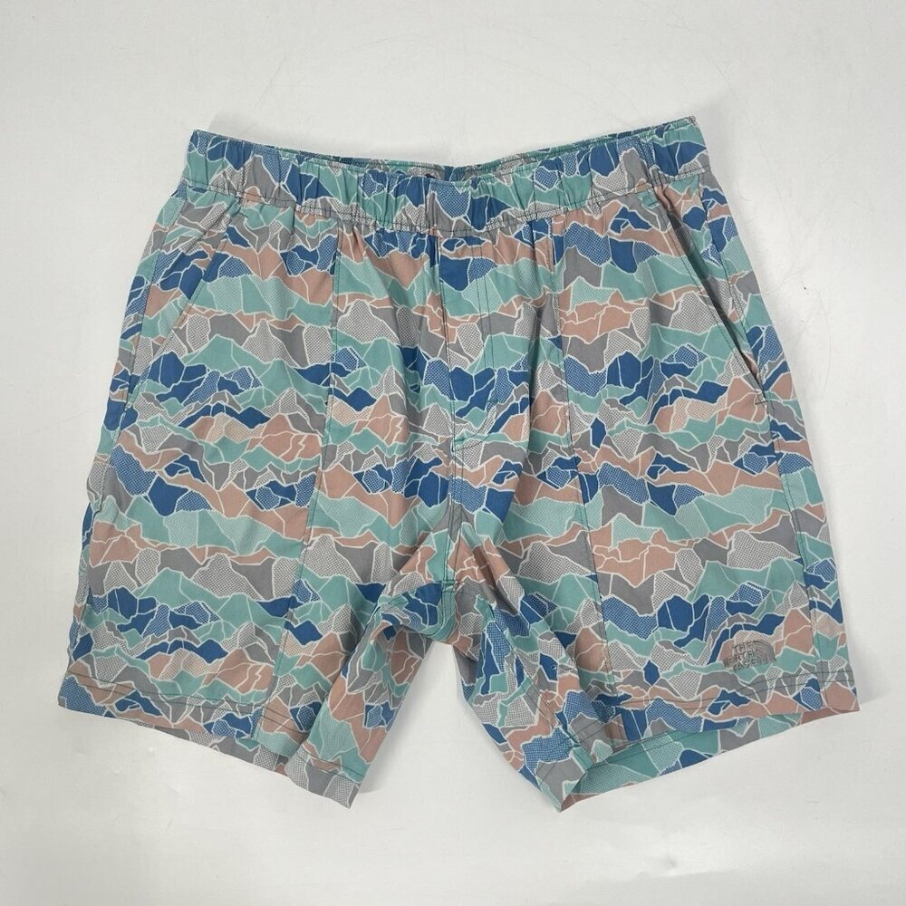 The North Face 7" Swim Trunks Print Blue Green Mens Sz Medium